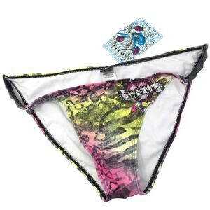 Sinful by Affliction Hydrogen Swimsuit Bikini Bottom Pink Green Size XL NWT